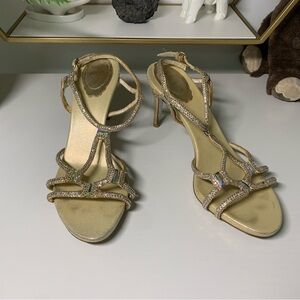 BROKEN - Rene Caovilla Gold Heels with Strappy Design